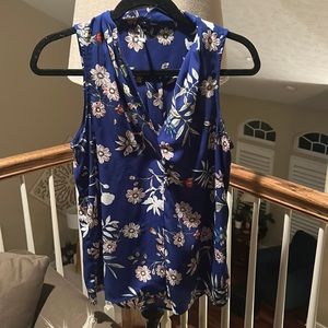 Royal blue floral sleeveless blouse